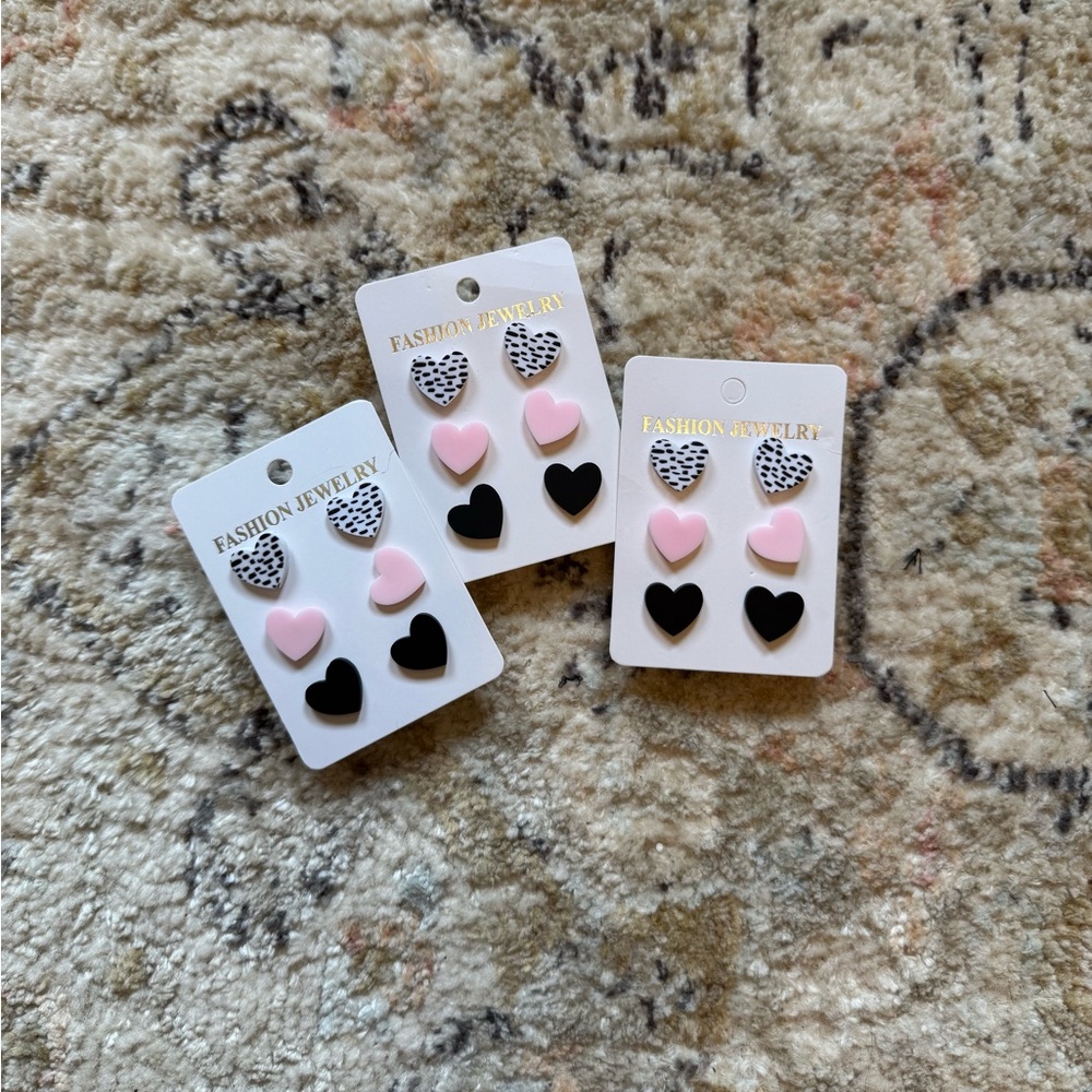 Set Of 3 Heart Stud Earrings